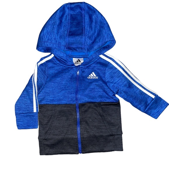Adidas 9 month Zip Front Fleece Hoodie and Joggers Set tracksuit - Picture 2 of 3
